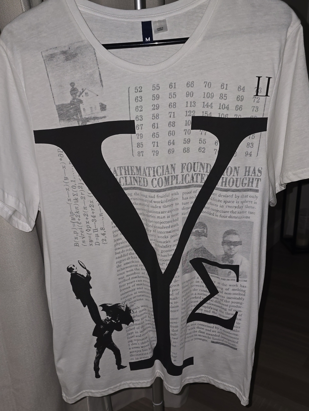 H&M White Short-Sleeve Graphic V-Neck Tee with Black Print